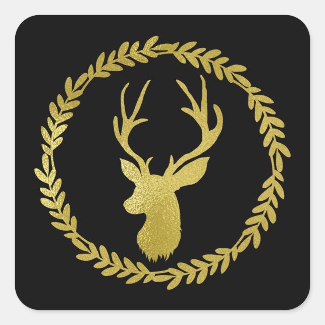 Sticker Carré Black Wreath Gold Deer Noël (Devant)