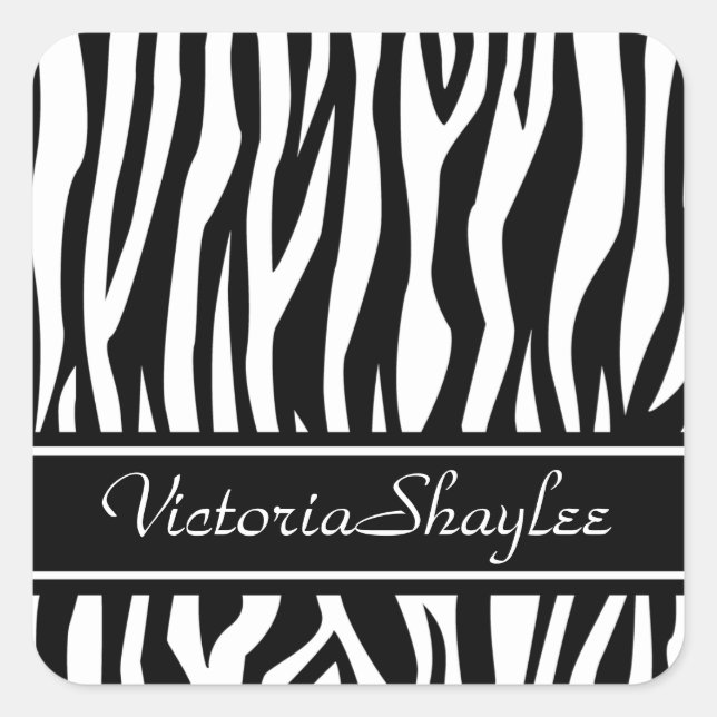 Sticker Carré Black Zebra Print avec du texte personnalisé (Devant)