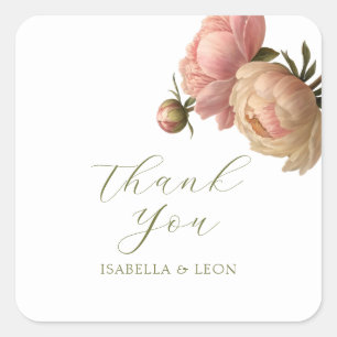 Sticker Carré Blanc   Chic Blush Script  Rose Mariage 