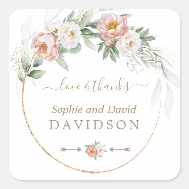 Sticker Carré Blanc Dusty Rose Floral Gold Mariage (Devant)