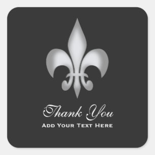 Sticker Carré Blanc noir transparent Fleur de Lis Merci