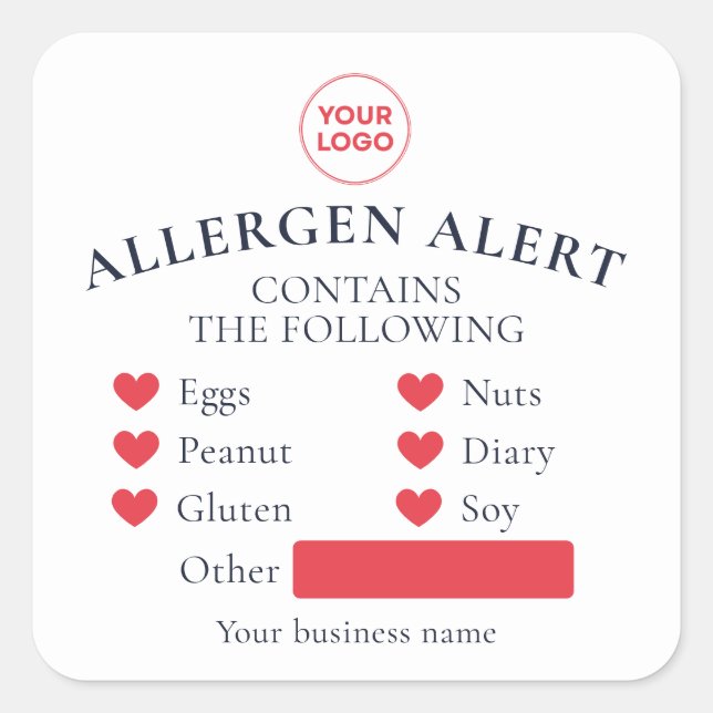 Sticker Carré Blanc Red Allergy Alert Boulangerie Cake Food Stic (Devant)