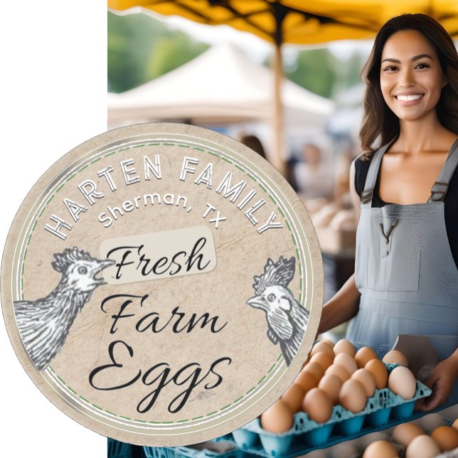 Sticker Carré Blanc sur Kraft Farmhouse Hen Rooster Egg Carton (Créateur téléchargé)