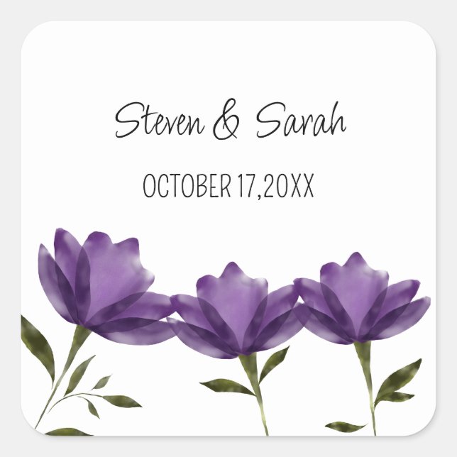 Sticker Carré Blanc violet floral moderne romantique élégant (Devant)