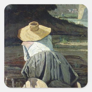Sticker Carré Blanchisseuse par la rivière, 1860