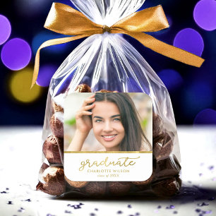 Sticker Carré Blancs et Gold Photo Graduate Graduate