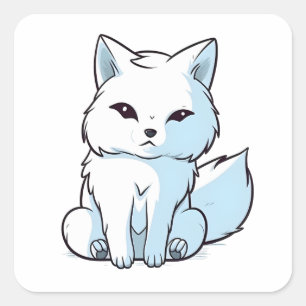 Sticker Carré Blancs mignon renard arctique personnage animal co