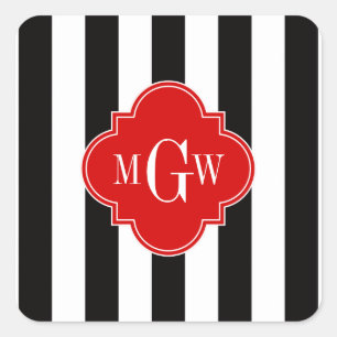 Sticker Carré Blancs Noir Rouge Quatrefoil 3 Monogramme