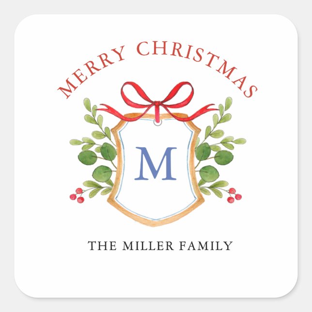 Sticker Carré Blason de monogramme avec vacances de verdure (Devant)