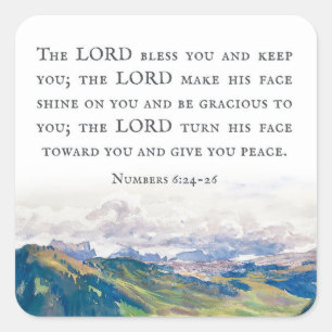 Sticker Carré Blessing, numéro 6:24-26, Watercolor Landscape
