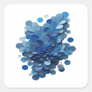 Sticker Carré Bleu accrocheur FLEURS D'EAU BLEUE Style vinyle