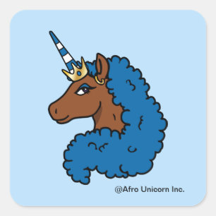 Sticker Carré Bleu Afro Unicorn