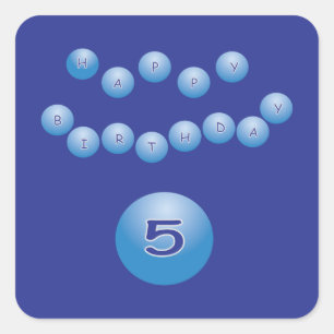Sticker Carré Bleu Anniversaire pour Garçon Âge 5