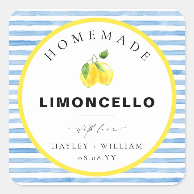 Sticker Carré Bleu Aquarelle Stripe Limoncello Favoriser (Devant)