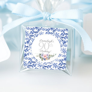 Sticker Carré Bleu Blanc Floral Anniversaire