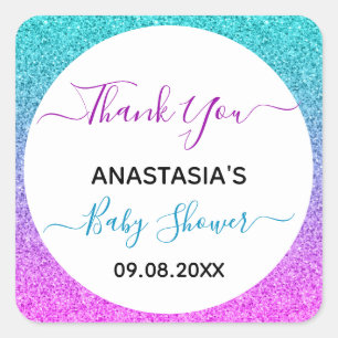Sticker Carré Bleu bleu clair violet Merci Baby shower