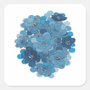 Sticker Carré Bleu Captivant Style Vinyl Floral
