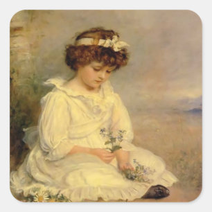 Sticker Carré Bleu chéri de John Millais- peu de Speedwell