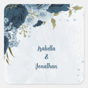 Sticker Carré bleu clair marine fleurs mariage