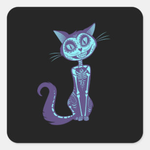 Sticker Carré Bleu de chat éffrayant - Halloween Éffrayant