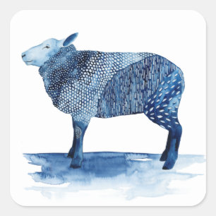 Sticker Carré Bleu de cobalt Animaux de ferme - Moutons