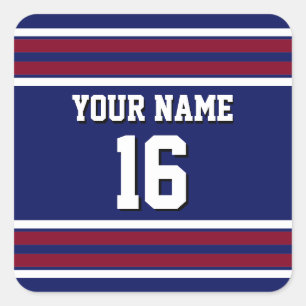 Sticker Carré Bleu de marine avec Burgundy White Stripes Team Je