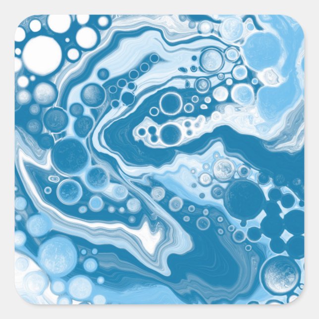 Sticker Carré Bleu Digital Fluid Art Marbre Pour Peinture Cellul (Devant)