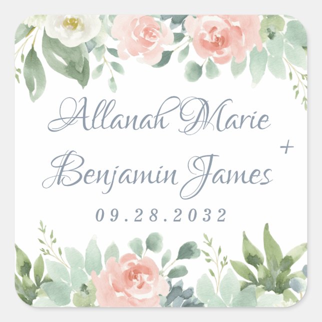 Sticker Carré Bleu Duisier Bleu Succulent Jardin Floral Mariage (Devant)