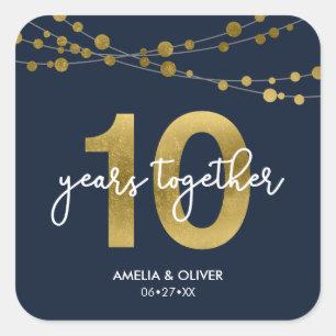 Sticker Carré Bleu Élégant Lumières 10e anniversaire Mariage