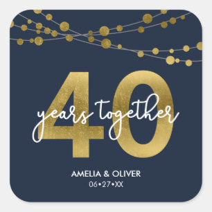 Sticker Carré Bleu Élégant Lumières 40e anniversaire de Mariage