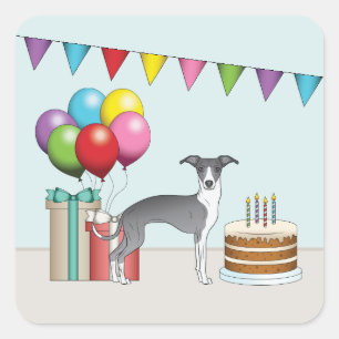 Sticker Carré Bleu Et Blanc Anniversaire Coloré Greyhound Italie