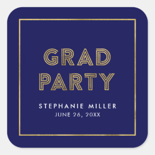 Sticker Carré Bleu et Faux Gold Géométrique Grad Party