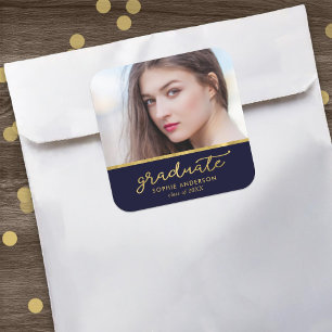 Sticker Carré Bleu et or Photo Graduate Graduate