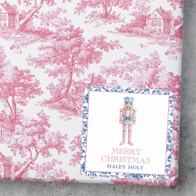 Sticker Carré Bleu et rose Chinoiserie Toile Noisette de Noël (Créateur téléchargé)