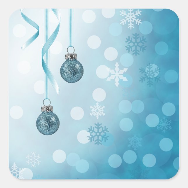 Sticker Carré Bleu Faux Parties scintillant Ornements de Noël (Devant)