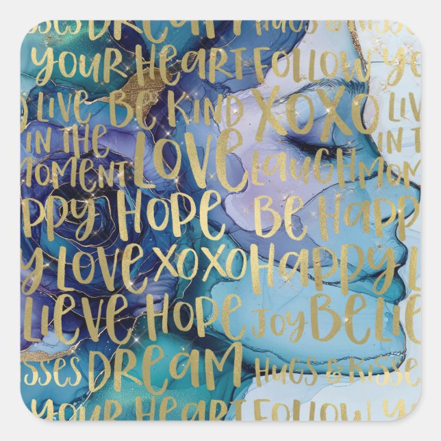 Sticker Carré Bleu Femme Face Or Citations Inspirationnelles (Devant)