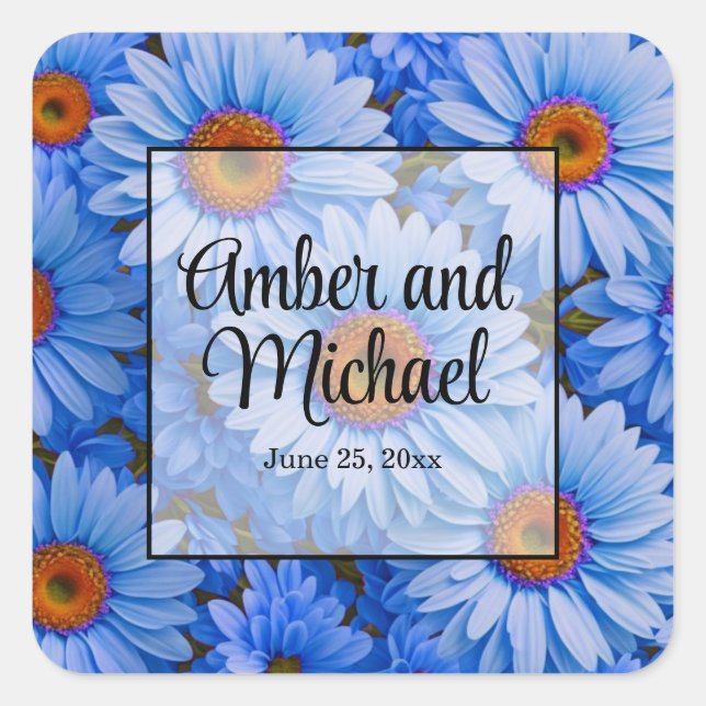 Sticker Carré Bleu floral bleu tournesol bleu marguerites motif (Devant)