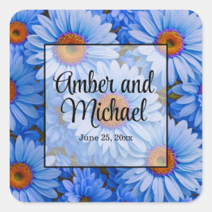 Sticker Carré Bleu floral bleu tournesol bleu marguerites motif
