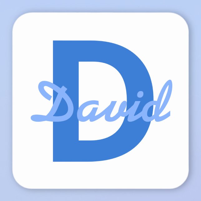 Sticker Carré Bleu foncé et bleu clair Nom modifiable Monogramme (Créateur téléchargé)