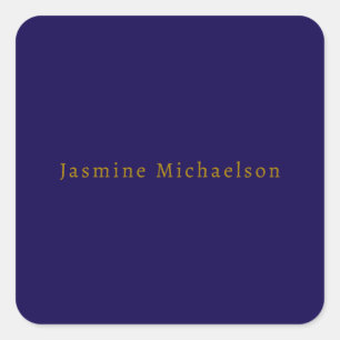 Sticker Carré Bleu foncé et or, joli nom personnel minimaliste
