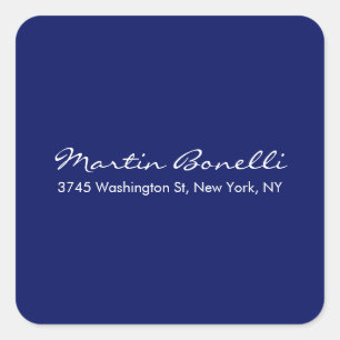 Sticker Carré Bleu foncé Minimaliste Script Simple
