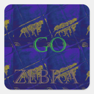 Sticker Carré Bleu français "Let's Go Zebra" Abstrait