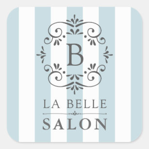 Sticker Carré Bleu français rayures à ailes avec Monogramme