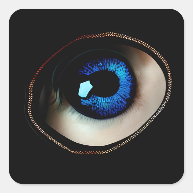 Sticker Carré Bleu Freaky Ziphed Oeil Halloween effrayant (Devant)