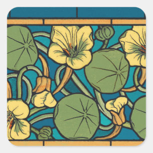 Sticker Carré Bleu jaune Nasturtium Fleur Nouveau Motif