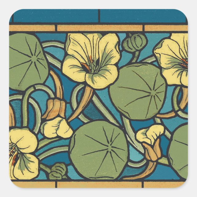 Sticker Carré Bleu jaune Nasturtium Fleur Nouveau Motif (Devant)