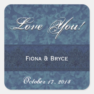 Sticker Carré Bleu Mariage mariée Groom Damask