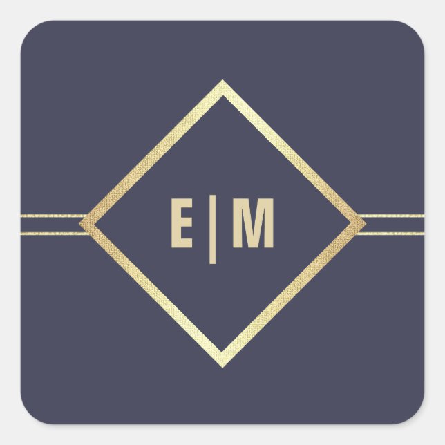 Sticker Carré Bleu Marine | Mariage de monogramme personnalisé G (Devant)