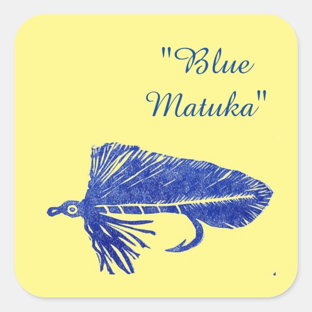 Sticker Carré Bleu Matuka, pêche à la mouche, art de liage à la  (Devant)