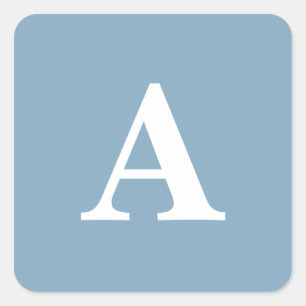 Sticker Carré Bleu Poussiéreux Monogrammes Simples Mariage